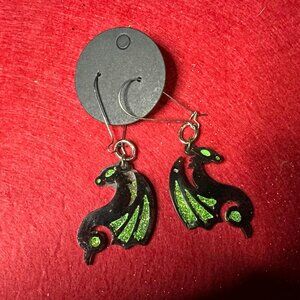 Black and Green Dragon Resin Earrings (With gauge friendly hooks)